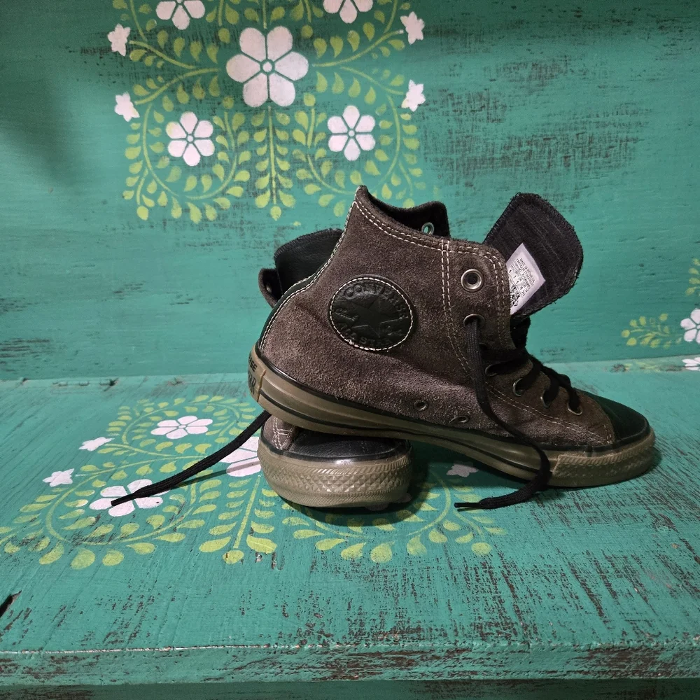 Converse Black Suede and Leather Chuck Taylor Unisex High-Top Sneakers - Picture 3 of 4